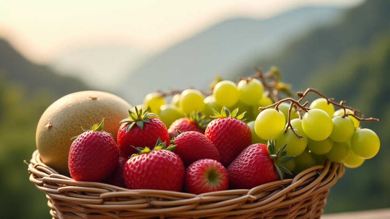 那須高原の風景を背景にした贅沢なフルーツバスケット