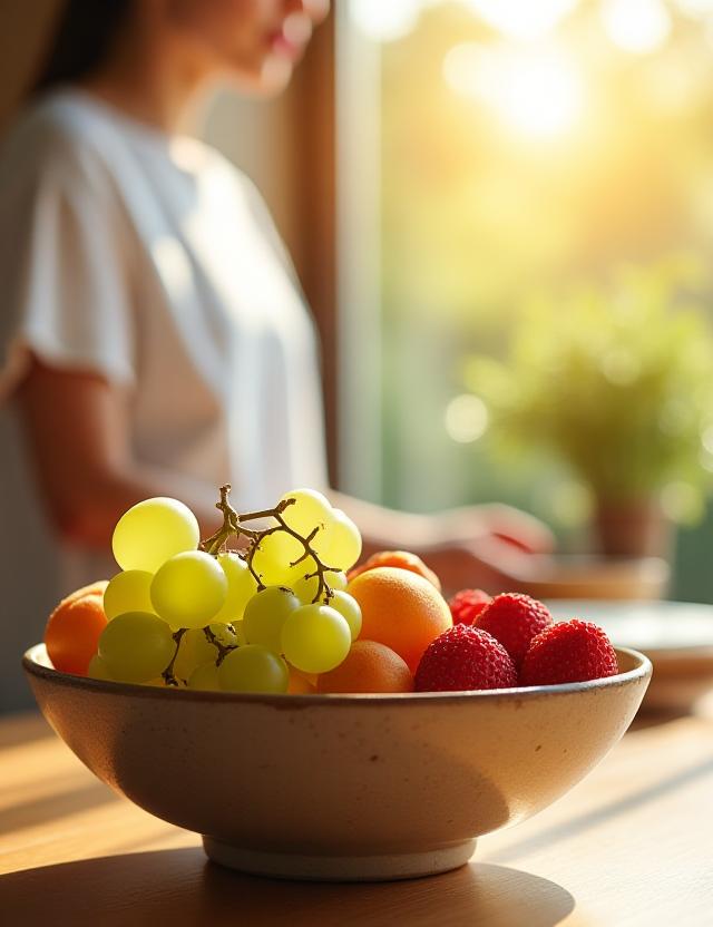 モダンなキッチンで新鮮なフルーツを楽しむ家族